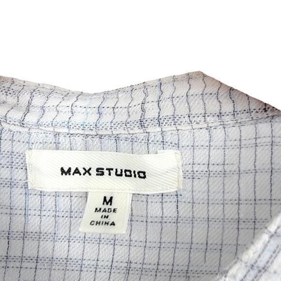 Max Studio Women's Plaid Ruffle‎ Button Down Cotton Shirt Size Medium - Picture 3 of 15